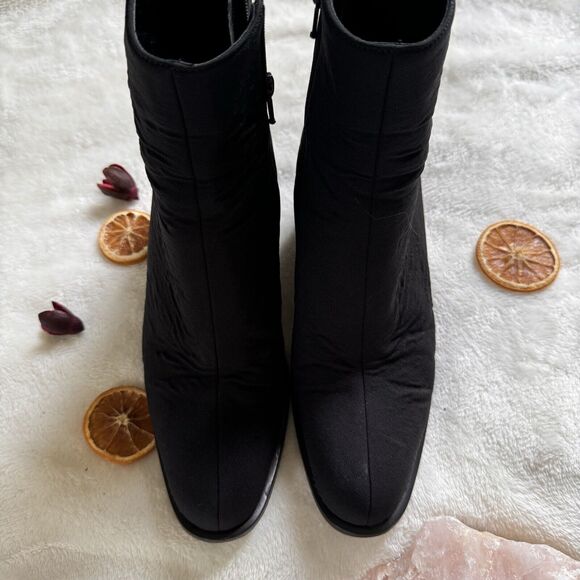 Prada Womens Boots Black Nylon Leather Ankle Block Heel Booties Covered Heel 38 - Picture 2 of 11